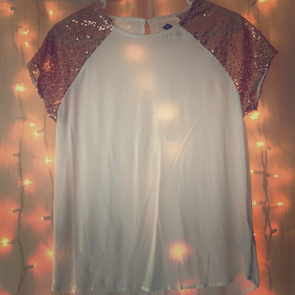 Gold Sequenced Shoulder White Top